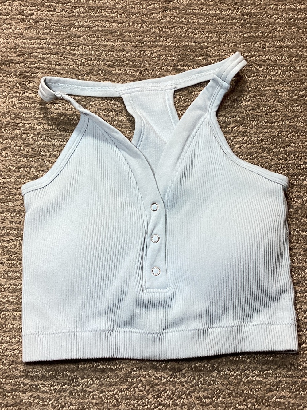 Ribbed Henley Racerback Crop Top - Black & Light Blue - Picture 5 of 7